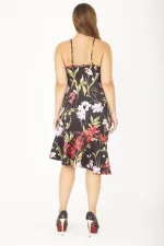 KADIN RENKLİ SCUBA KUMAŞ ETEĞİ VOLANLI ASKILI ELBİSE