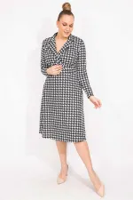 ROBE COL PORTEFEUILLE NOIRE À MOTIF HOUGHFOOT POUR FEMME 26A35519