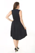 Kadın Haki Anvelop Yakalı Arka Bel Lastikli Kolsuz Likralı Viskon Elbise 65N37872