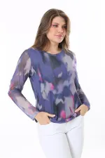 Kadın Büyük Beden Renkli Astarlı Tül Bluz 65N37810