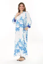 Kadın Büyük Beden Mavi Ön Boy Düğmeli Gömlek Yakalı Uzun Elbise 65N37875