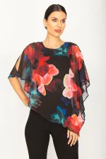 KADIN SİYAH ÜST KISMI ŞİFON PELERİN DETAYLI TULUM