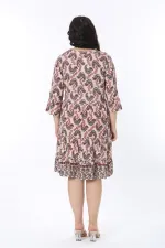 Kadın Büyük Beden Renkli V Yakalı Katlı Elbise 65N38583