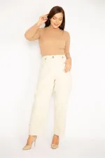 Kadın İndigo Ön Cepli Paçası Düğme İle Duble Paça Boy Ayarlı Gabardin Kumaş Pantolon 65N34888