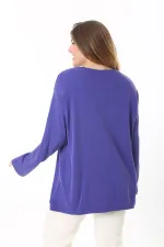 Kadın Büyük Beden Eflatun Bisiklet Yakalı Uzun Kollu Bluz 65N37498