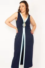 Kadın Lacivert Göğsü Taş Detaylı Kap 65N33205