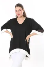 Kadın Büyük Beden Kemik Kol Ve Etek Ucu Tül Ve Garni Detaylı V Yakalı Arkası Uzun Tunik 65N37681