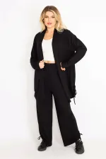 Kadın Mavi Yan Bağcık Detaylı Hırka Pantolon Takım 65N34906