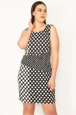 KADIN SİYAH BEL DRAPELİ PUAN DESENLİ ELBİSE