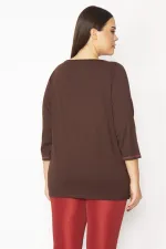 Kadın Kahve Pamuklu Kumaş Lak Baskılı Kapri Kollu Bluz 65N29499