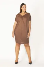 Kadın Kahve İnce Viskon Yaka Detaylı Tunik 65N27414