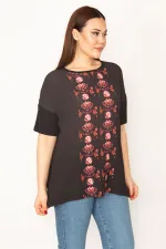 KADIN SİYAH ÖN DESENLİ KISA KOLLU BLUZ