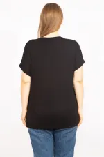 Kadın Mürdüm Büyük Beden Taş Detaylı Düşük Kol Bluz 65N35636