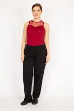 Kadın Siyah Büyük Beden Çima Dikişli Yan Cepli Eşofman Alt