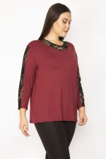 Kadın Mürdüm Dantel Detaylı Bluz 65N29505