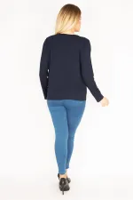 Kadın Lacivert Ön Bağlama Detaylı Bisklet Yaka Bluz 65N35217