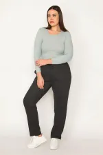 Kadın Büyük Beden Füme Yan Cepli Eşofman Alt 65N36890