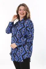 Kadın Büyük Beden Pembe Ön Düğmeli Saten Bluz 65N38017