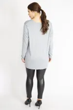 Kadın Gri Büyük Beden Bisiklet Yakalı Uzun Kollu Likralı Tunik