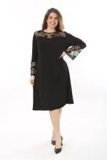 Kadın Büyük Beden Siyah Dantel Detaylı Elbise 65N37660
