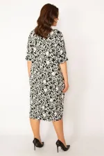 Kadın Siyah V Yaka Bel Ve Kol Ağzı Gipe Lastikli Cepli Rahat Kesim Elbise 65N33461