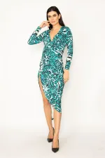 ROBE FENTE À IMPRIMÉ LÉOPARD VERT POUR FEMME