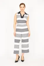 Kadın Lacivert Büyük Beden V Ayakalı Arkası Gizli Fermuarlı Tulum