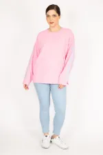 Kadın Bej Büyük Beden Kol Baskılı Sweatshirt