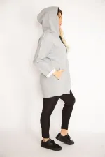 Kadın Antrasit Ön Fermuarlı Cep Ve Kapşonlu Mont 65N35108