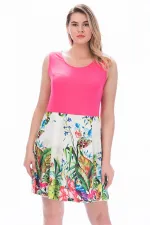 KADIN FUJYA VİSKON ETEĞİ ASTARLI DESENLİ ELBİSE