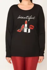 Kadın Siyah Ön Baskılı Bluz 65N31385