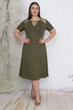 Kadın Haki File Detaylı Viskon Elbise 65N24063