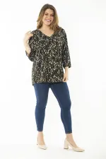 Kadın Büyük Beden Kahve Yaka Pileli Kapri Kollu Bluz 65N37147