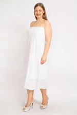 Kadın Kemik Göğüs Kısmı Geniş Gipe Lastikli Etek Ucu Dantel Detaylı Straplez Elbise 65N35680