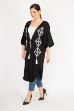 Women's Orange Plus Size Embroidered Detailed Cape