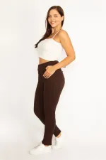 Kadın Kahve Ön Süs Ve Arka Cepli Tayt  65N34534