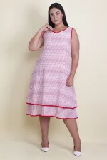 Kadın Kırmızı Biye Detaylı Etek Ucu Katlı Astarlı Elbise 65N17881