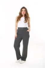Kadın Büyük Beden Füme Ütü İzi Çima Dikişli Likralı Yan Cepli Pantolon 65N37564