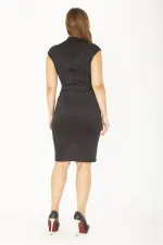 Kadın Büyük Beden Siyah Scuba Kumaş Yaka Ve Bel Detaylı Abiye Elbise 65N36848