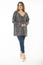 Kadın Büyük Beden Mor Yaka Pileli Kapri Kollu Bluz 65N37148