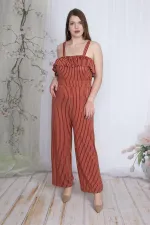 Kadın Tarçın Çizgili Volan Detaylı Askılı Tulum 65N23736
