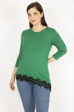 Kadın Siyah Büyük Beden Tek Omuz Dekolteli Etek Ucu Dantel Bluz