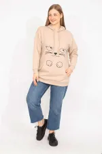 Women's Mink Plus Size Sweatshirt with Front Print and Hood Detail 65N35632