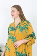 Kadın Büyük Beden Mavi Ön Boy Düğmeli Gömlek Yakalı Uzun Elbise 65N37875