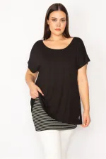 KADIN MAVİ İÇİ ÇİZGİLİ ATLETLİ DÜŞÜK KOLLU BLUZ