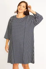 Kadın Lacivert Çizgi Kombinli Kuplu Elbise 65N34789