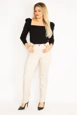 Kadın Taş Likralı Gabardin Kumaş Ön Cepli Pantolon 65N35263