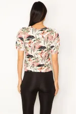 KADIN RENKLİ ÇİÇEK DESENLİ KOL DETAYLI BLUZ