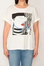 KADIN BEYAZ PAMUKLU KUMAŞ SİM VE BASKI DETAYLI BLUZ