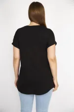 Kadın Beyaz Büyük Beden Pamuk Kumaş Robası Tül Aplike Uzun Bluz